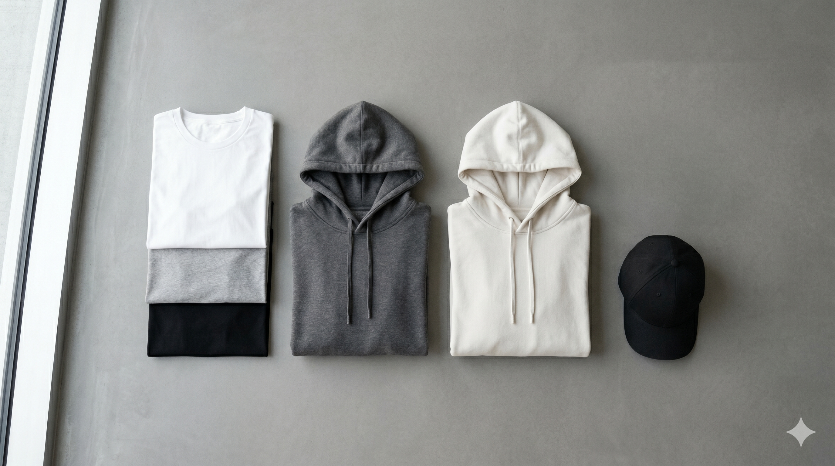 Folded clothing items displayed neatly